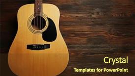  Presentation with business guitar - Presentation theme having notes stave - guitar on wooden background background and a tawny brown colored foreground