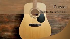  Presentation with guitar - PPT theme featuring notes stave - guitar on wooden background background and a coral colored foreground