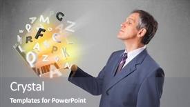  Presentation with middle ages portrait - Audience pleasing PPT theme consisting of notes stave - middle aged businessman in suit backdrop and a  colored foreground