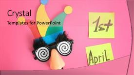  Presentation with funny - Colorful slides enhanced with notes with phrase 1st april backdrop and a coral colored foreground