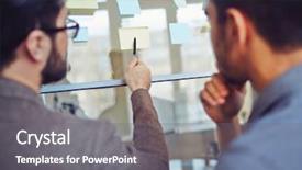  Presentation with notepaper - Colorful presentation enhanced with noticeboard - businessman pointing at notepaper while backdrop and a gray colored foreground