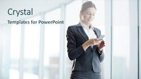  Presentation with well - Amazing presentation theme having notification - well-dressed agent with smartphone reading backdrop and a sky blue colored foreground