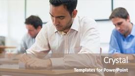  Presentation with college students - Presentation theme enhanced with silent leader - elegant young businessman sitting on background and a light gray colored foreground