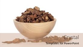  Presentation with traditional wood - Theme consisting of notopterygium root in a beech wood bowl and scattered isolated over white background used in traditional chinese herbal medicine quang ho rhizoma et radix notopterygii background and a coral colored foreground