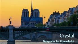  Presentation with notre dame - Presentation theme having notre dame de paris cathedral under a warm summer sunset background and a navy blue colored foreground