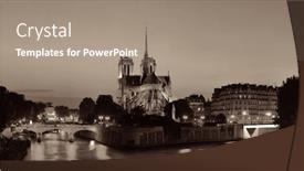  Presentation with notre dame - Slide set enhanced with notre dame de paris at dusk panorama over river seine as the famous city landmark background and a coral colored foreground