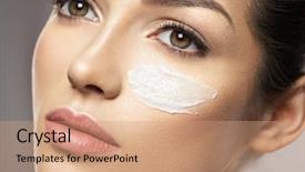  Presentation with eye care - Amazing presentation having nourished - beautiful face of young woman backdrop and a coral colored foreground