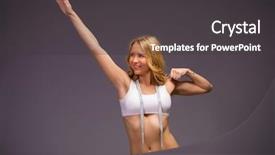  Presentation with fitness clothing - Slides having nourished - young beautiful blonde woman background and a  colored foreground