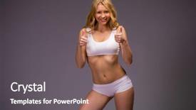  Presentation with fitness clothing - PPT theme consisting of nourished - young beautiful blonde woman background and a  colored foreground