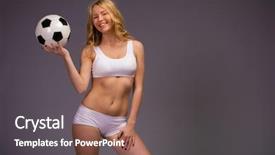  Presentation with fitness clothing - Beautiful PPT layouts featuring nourished - young beautiful blonde woman backdrop and a  colored foreground