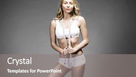  Presentation with fitness clothing - Cool new PPT theme with nourished - young beautiful blonde woman backdrop and a  colored foreground