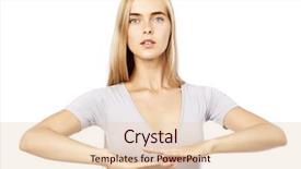  Presentation with fitness clothing - Slide set featuring nourished - young beautiful blonde woman background and a  colored foreground