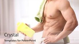  Presentation with protein shake - Colorful theme enhanced with ration - handsome muscular young man backdrop and a lemonade colored foreground