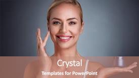 Presentation with face scrub cream - Cool new presentation theme with anti wrinkle - smiling and satisfied woman applying backdrop and a coral colored foreground