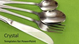  Presentation with tablecloth - PPT layouts featuring nouvelle cuisine - fork spoon and knife background and a  colored foreground