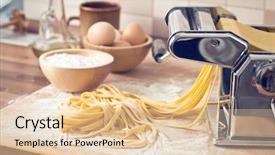 Presentation with pasta - Theme enhanced with nouvelle cuisine - fresh pasta and pasta machine background and a lemonade colored foreground