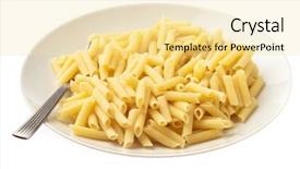  Presentation with white plate - Beautiful PPT theme featuring nouvelle cuisine - pasta plate isolated backdrop and a blonde colored foreground