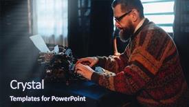  Presentation with glasses - Slide set with novel - bearded writer in glasses typing background and a wine colored foreground