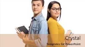  Presentation with teenage - Beautiful presentation theme featuring novel - teenage students with books backdrop and a gold colored foreground