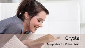  Presentation with reading assessment - Cool new PPT theme with novel - woman reading at home backdrop and a coral colored foreground