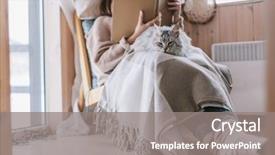  Presentation with log cabin - Audience pleasing theme consisting of novel - young girl in sweater backdrop and a gray colored foreground