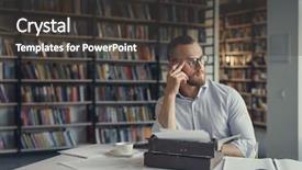  Presentation with library - Slide set enhanced with novel - young writer in the library background and a dark gray colored foreground