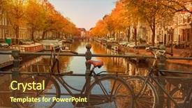  Presentation with bicycles - Theme having november - evening over beautiful amsterdam canals background and a tawny brown colored foreground