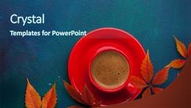  Presentation with dark blue green - Presentation theme featuring november - red cup of black coffee background and a ocean colored foreground