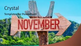  Presentation with calender of november - Cool new PPT layouts with november arrow with beach background backdrop and a light blue colored foreground