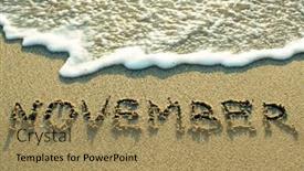  Presentation with november - Colorful slide deck enhanced with november-inscription-on-the-sand backdrop and a coral colored foreground