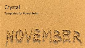  Presentation with november - PPT theme having november - word inscription on the gold sand sea beach background and a yellow colored foreground