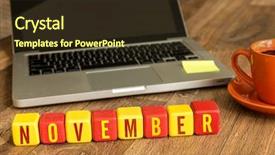  Presentation with november - Beautiful slide deck featuring november written on a wooden backdrop and a wine colored foreground