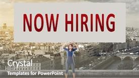  Presentation with hiring - Presentation theme consisting of now hiring words on blank background and a  colored foreground