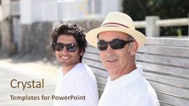  Presentation with generations - Presentation design consisting of now later - portrait of two generations background and a  colored foreground