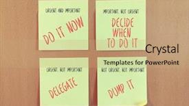  Presentation with later - Slide deck featuring now later - priorities rank on sticky notes background and a coral colored foreground