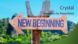 Presentation with new beginning - Presentation theme consisting of now year - new beginning arrow with beach background and a light blue colored foreground