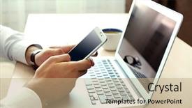  Presentation with mobile phone addiction - Cool new PPT theme with nowadays - man using mobile phone backdrop and a  colored foreground