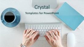  Presentation with computer - Cool new presentation design with nowadays - man working with computer top backdrop and a  colored foreground