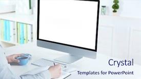  Presentation with computer - Amazing presentation having nowadays - man working with computer backdrop and a  colored foreground