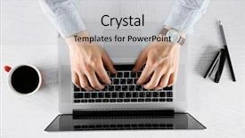  Presentation with laptop - Beautiful presentation theme featuring nowadays - man working with laptop top backdrop and a  colored foreground