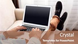  Presentation with room - Slide set enhanced with nowadays - man working with laptop background and a coral colored foreground