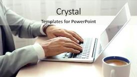  Presentation with laptop - Audience pleasing presentation design consisting of nowadays - man working with laptop backdrop and a sky blue colored foreground