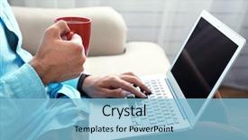  Presentation with room - Presentation having nowadays - man working with laptop background and a light blue colored foreground