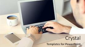  Presentation with laptop - Beautiful slides featuring nowadays - man working with laptop backdrop and a  colored foreground