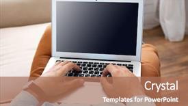  Presentation with room - Cool new presentation theme with nowadays - man working with laptop backdrop and a coral colored foreground