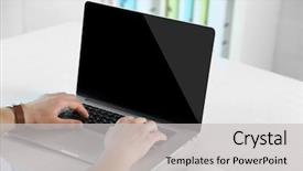  Presentation with laptop - Audience pleasing slide set consisting of nowadays - man working with laptop backdrop and a  colored foreground