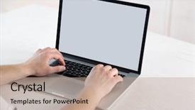  Presentation with laptop - Slide set featuring nowadays - man working with laptop background and a  colored foreground