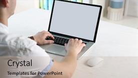  Presentation with laptop - Amazing slide set having nowadays - man working with laptop backdrop and a  colored foreground
