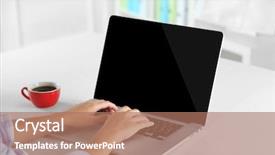  Presentation with office fruit - Slides with nowadays - woman working with laptop background and a  colored foreground