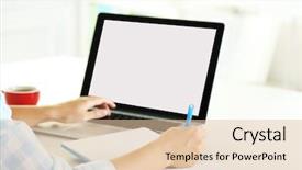  Presentation with woman in labor - Amazing PPT theme having nowadays - woman working with laptop backdrop and a  colored foreground